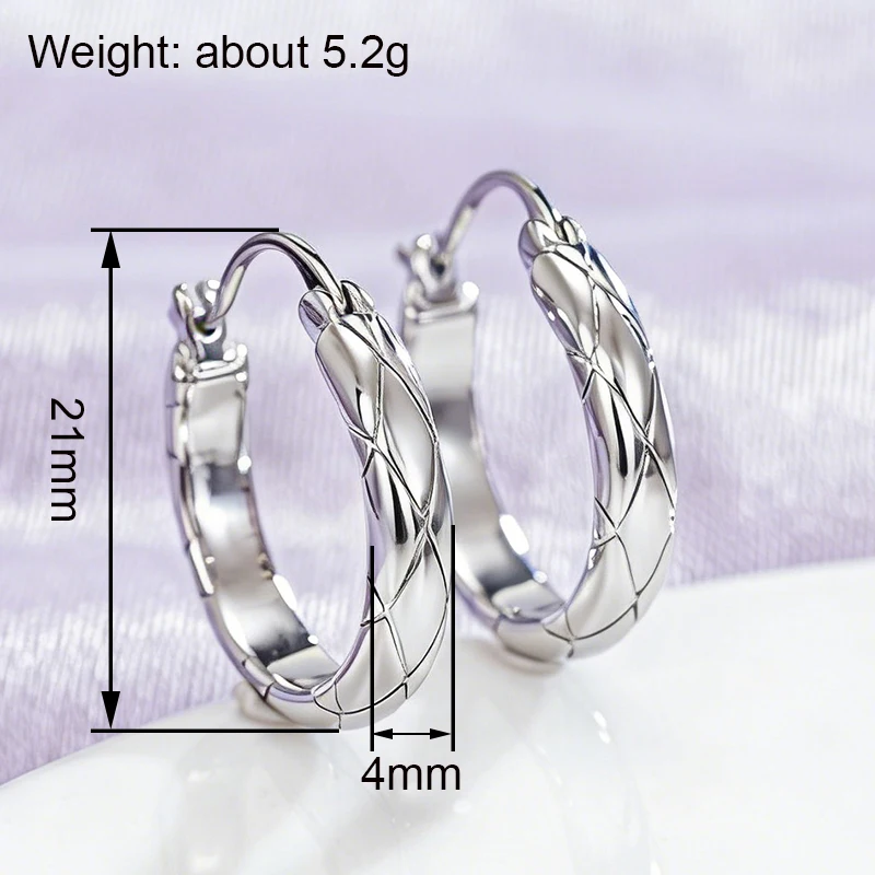 Huitan Copper Alloy Geometric Grid Hoop Earrings – Glossy Finish - Image 6
