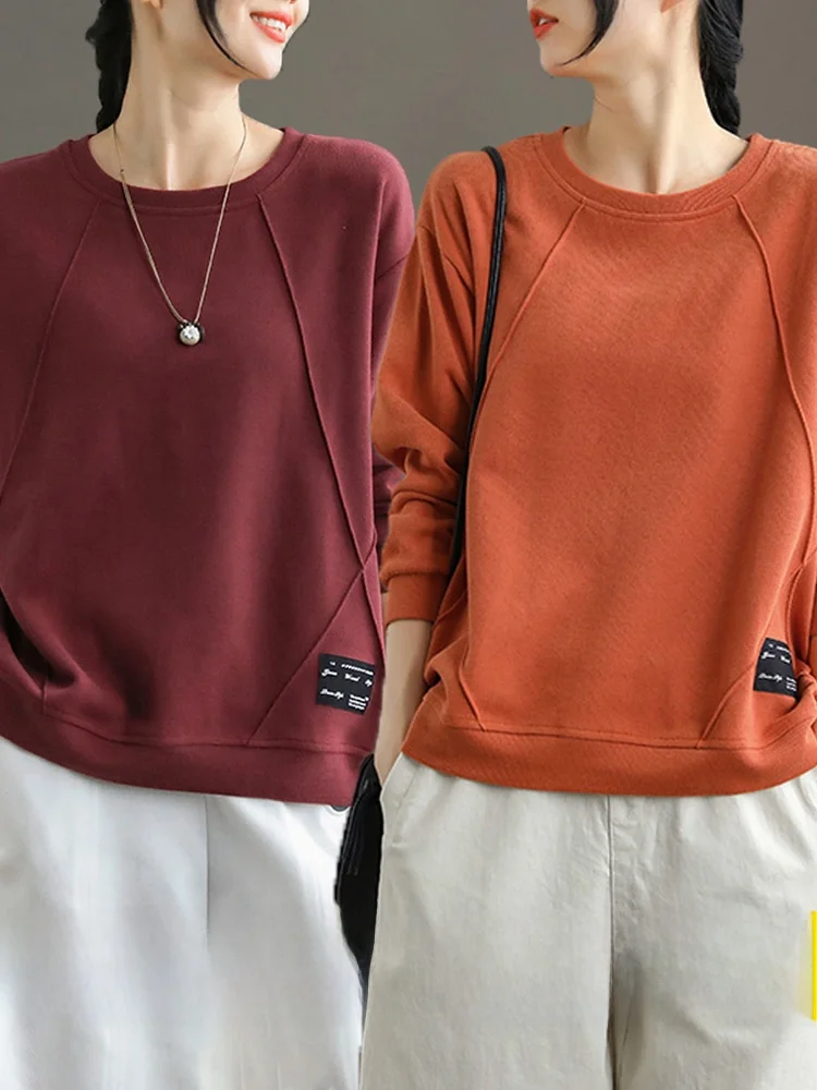 Loose Fit Pure Cotton Long Sleeve Hoodie Women's Casual Style round Neck Printed Top Korean Version Spring Autumn New Arrival - Image 5