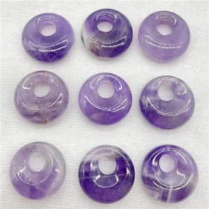 18mm Natural Stone Donut Pendant Beads – Amethyst, Quartz, Lapis, 20pcs