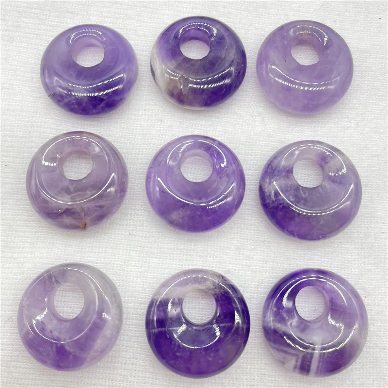 18mm Natural Stone Donut Pendant Beads – Amethyst, Quartz, Lapis, 20pcs