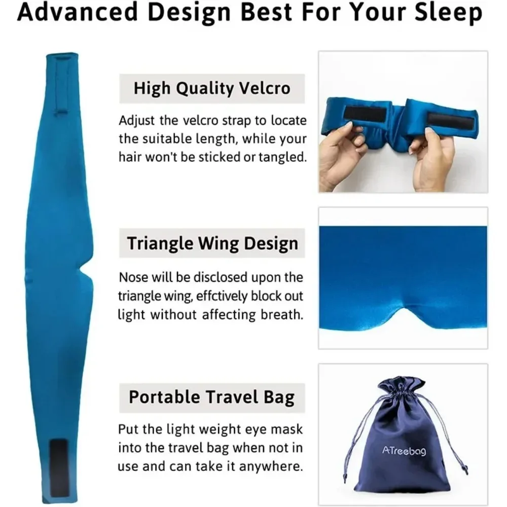 Mulberry Silk Light-Blocking Sleep Mask, Adjustable Velcro & Nose Wing - Image 5