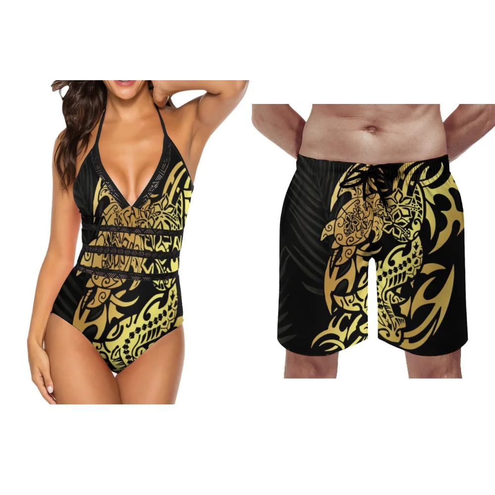 Summer Couples Swimwear Women's One-Piece Swimwear Retro Chic Swimwear Men's Beach Sports Shorts Custom Polynesia