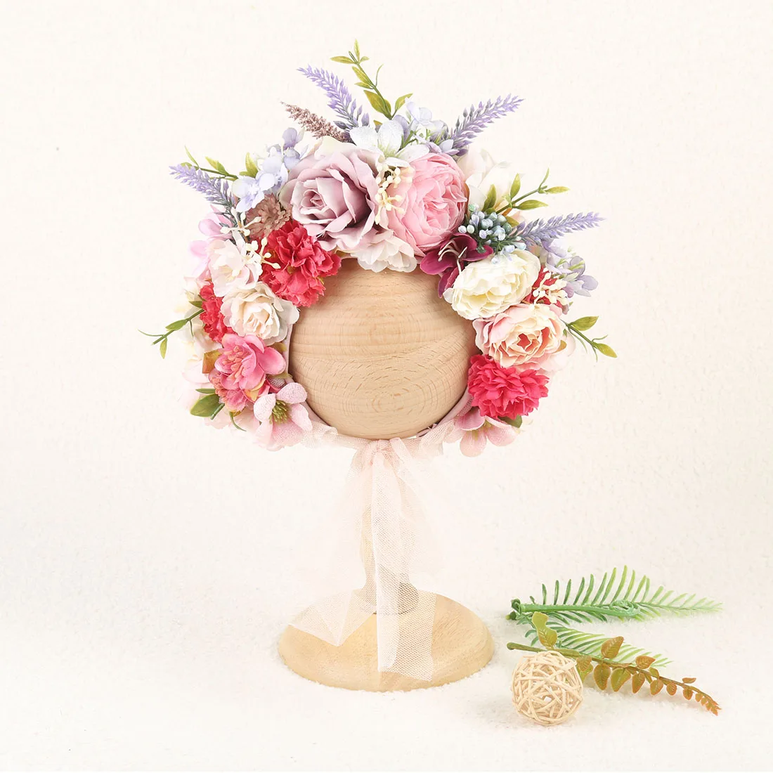 Floral Baby Bonnet – Cute Polyester & Wool – Vintage Newborn Hat - Image 10