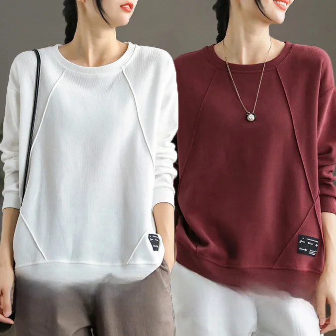 Loose Fit Pure Cotton Long Sleeve Hoodie Women's Casual Style round Neck Printed Top Korean Version Spring Autumn New Arrival - Image 13