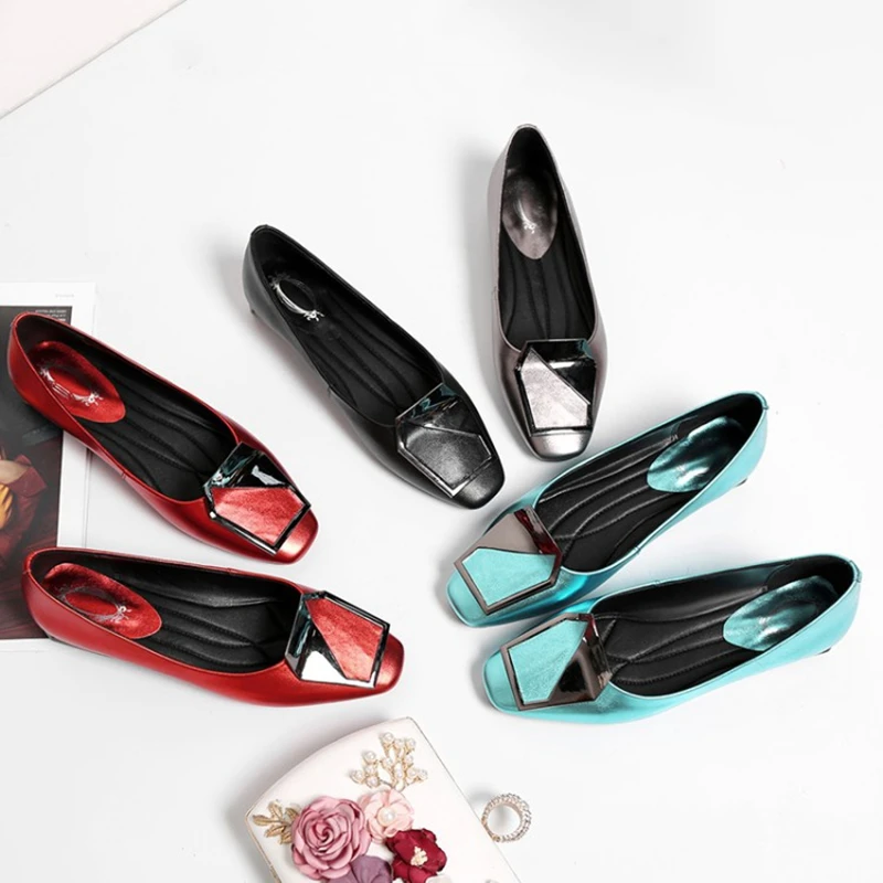Women's Handmade Genuine Cow Leather Square-Toe Low Heel Pumps - Image 4