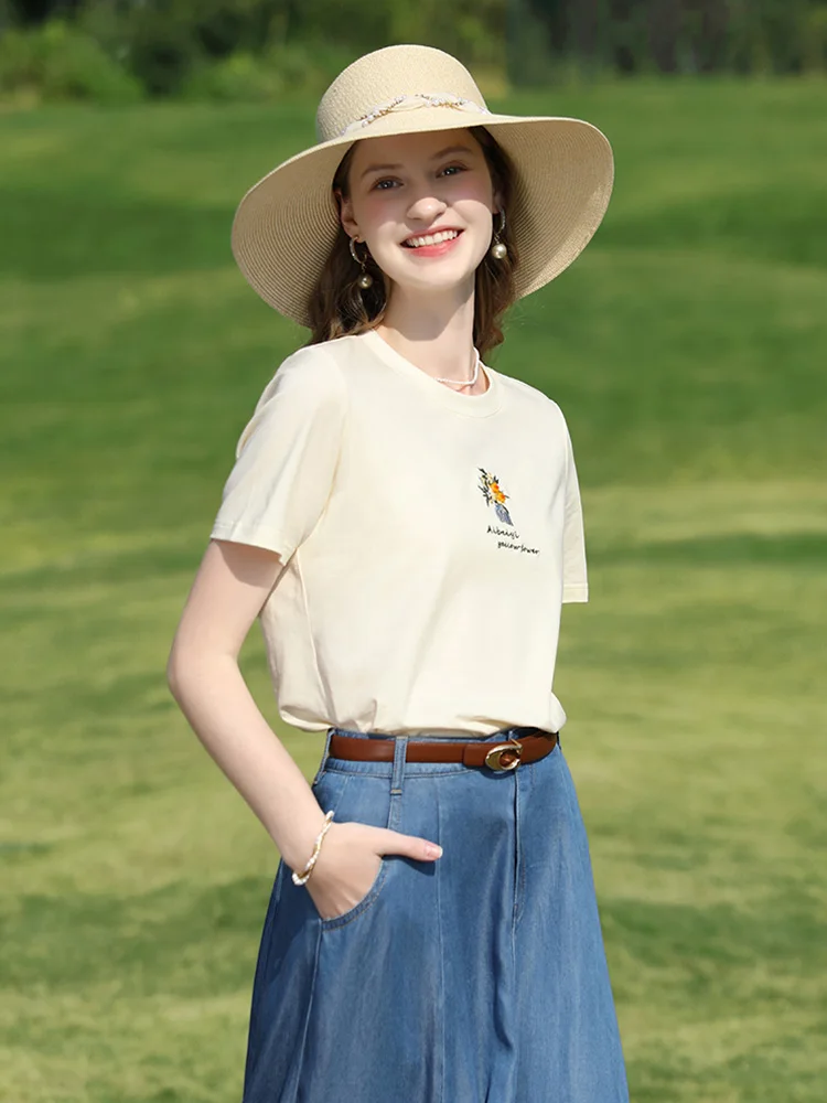 Women's Beaded Embroidery Round-Neck Tee - view 4