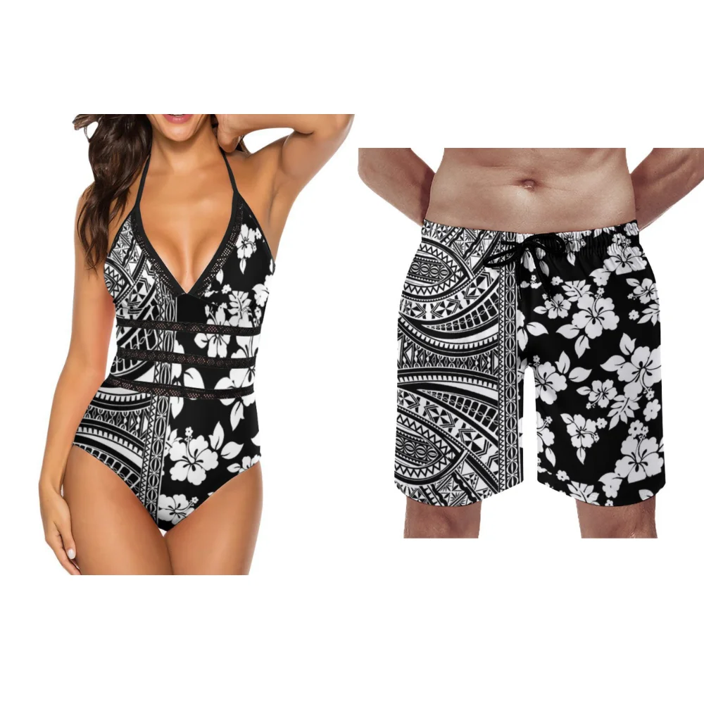Summer Couples Swimwear Women's One-Piece Swimwear Retro Chic Swimwear Men's Beach Sports Shorts Custom Polynesia - Image 3