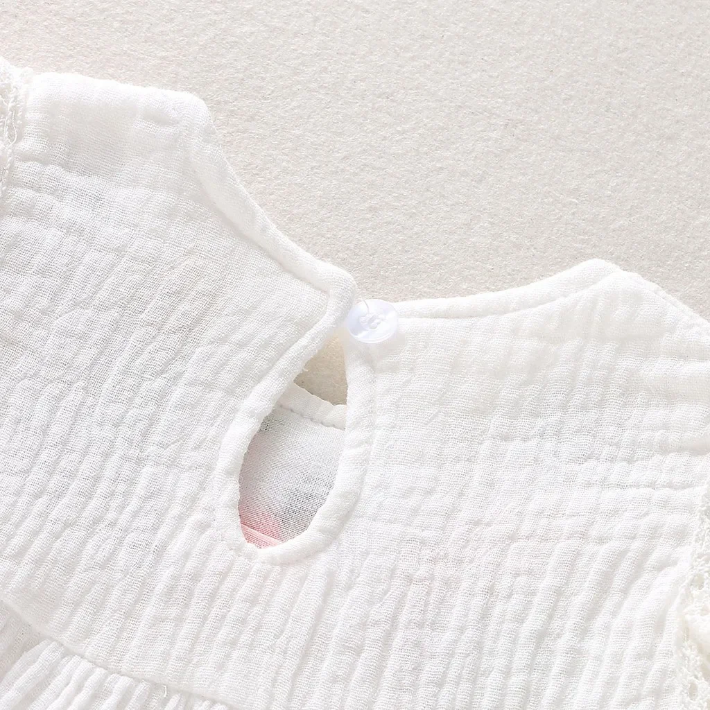 Cotton Linen Girls Dress with Pleated Short Sleeve - Image 3
