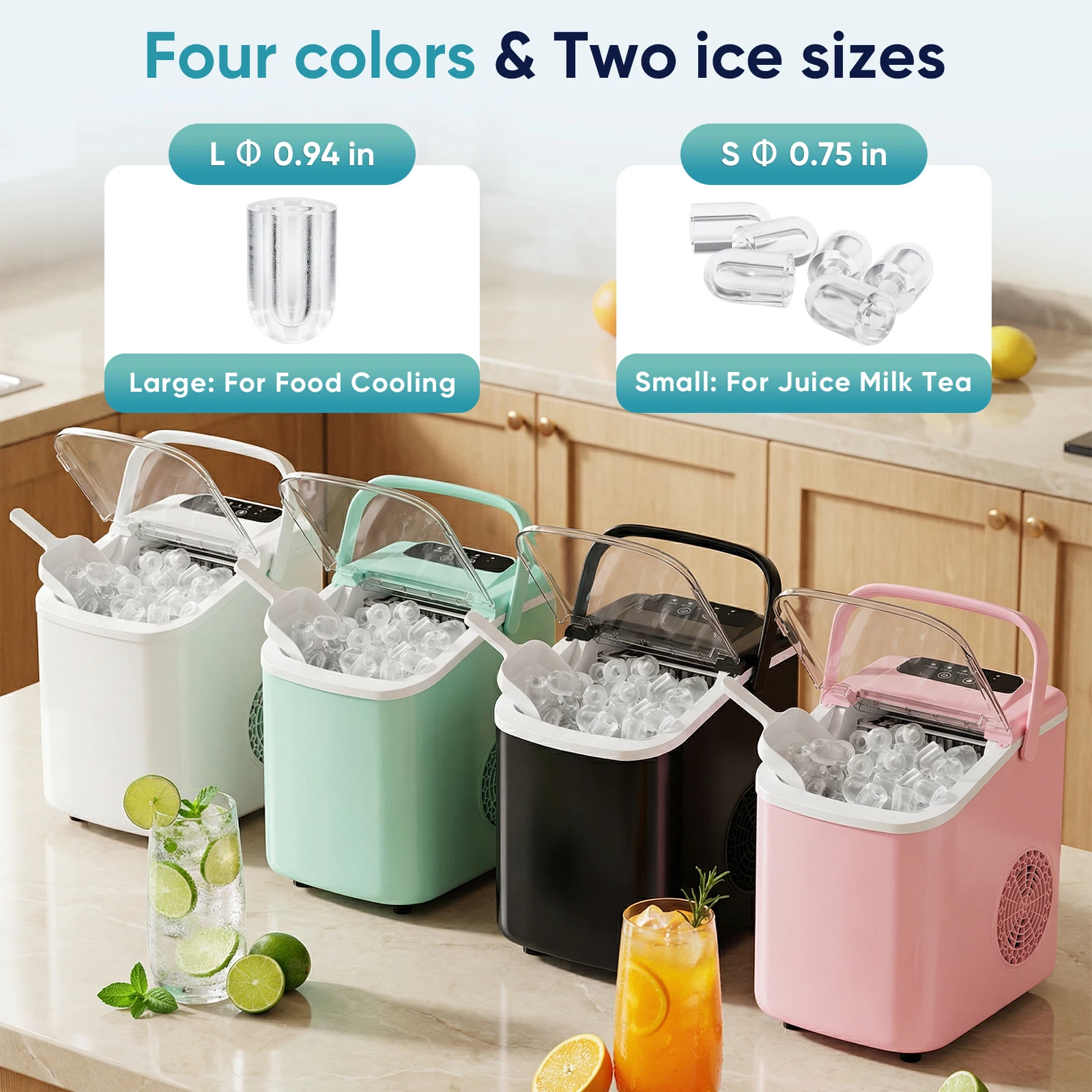 Countertop Ice Maker – 9 Bullet Cubes in 6 min, 26 lb/day, Handle - Image 4