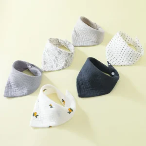 6‑Pack Cotton 2‑Layer Muslin Baby Bibs – Triangular Drool Towels