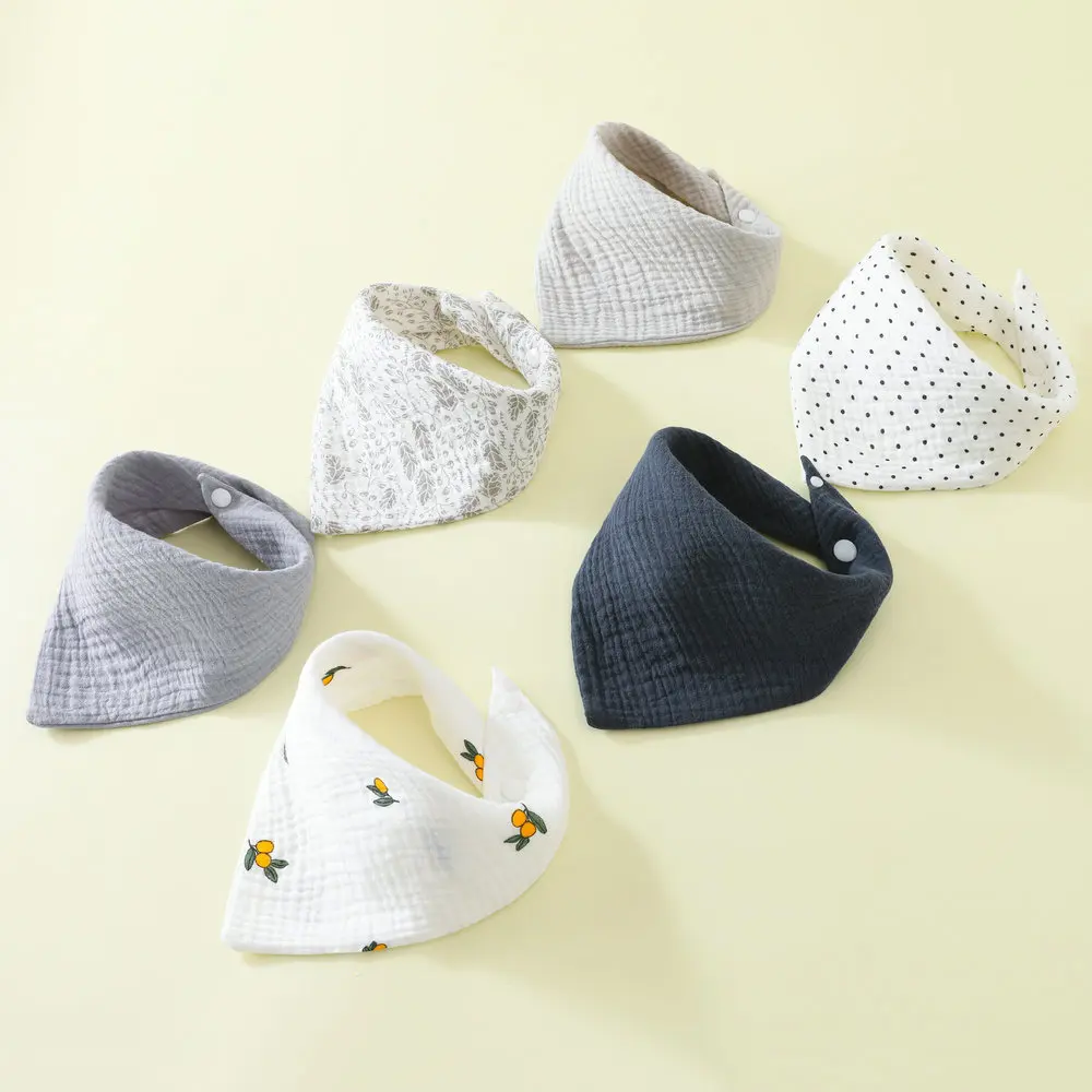6‑Pack Cotton 2‑Layer Muslin Baby Bibs – Triangular Drool Towels