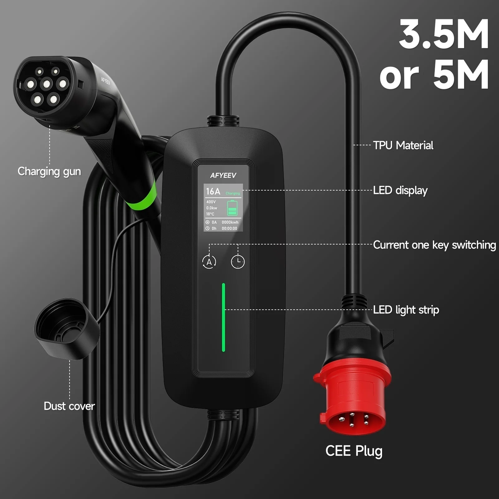 AFYEEV Type2 Portable EV Charger 11KW 16A GBT Electric Car Charger Fast Charging with Setting Charging Time CEE Plug Wallbox - Image 6