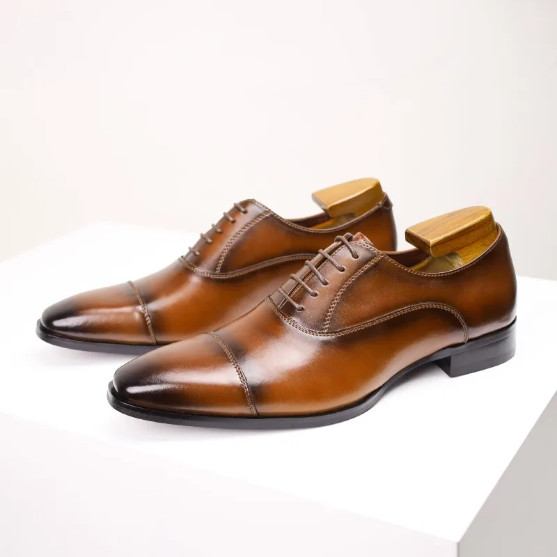Men's Genuine Split Leather Dress Shoes, Square Toe, Rubber Sole - Image 5
