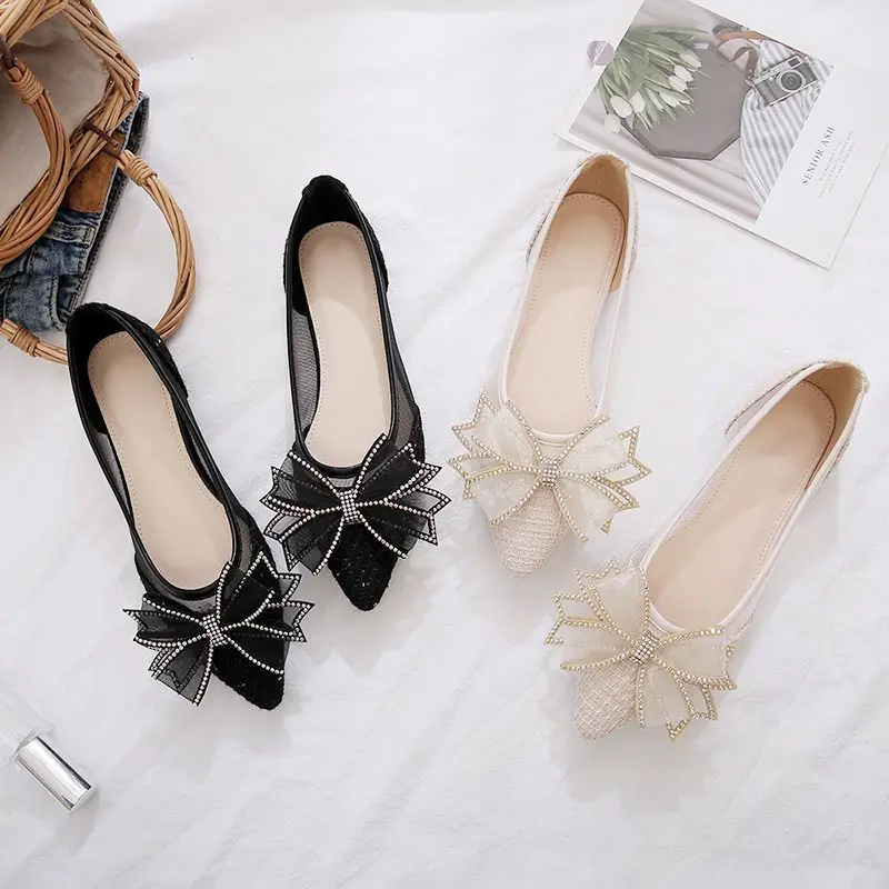Women's Diamond Bow Air Mesh Flats with Pointed Toe & Non‑Slip Sole - Image 6