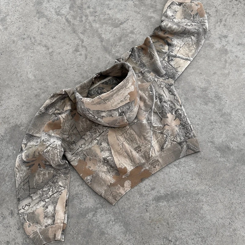 Y2K Retro Zip Up Hoodie Men Camouflage Pattern Zipper Sweatshirt High Street Hip Hop Streetwear Oversized Unisex Camo Hoodie - Image 4