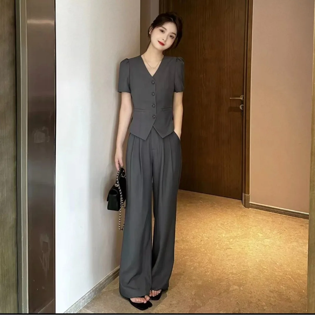 Chic Professional Two-Piece Set Short Sleeve Casual Wide Leg Pants Slimming Versatile Small Fragrance Style Summer Fashion - Image 4