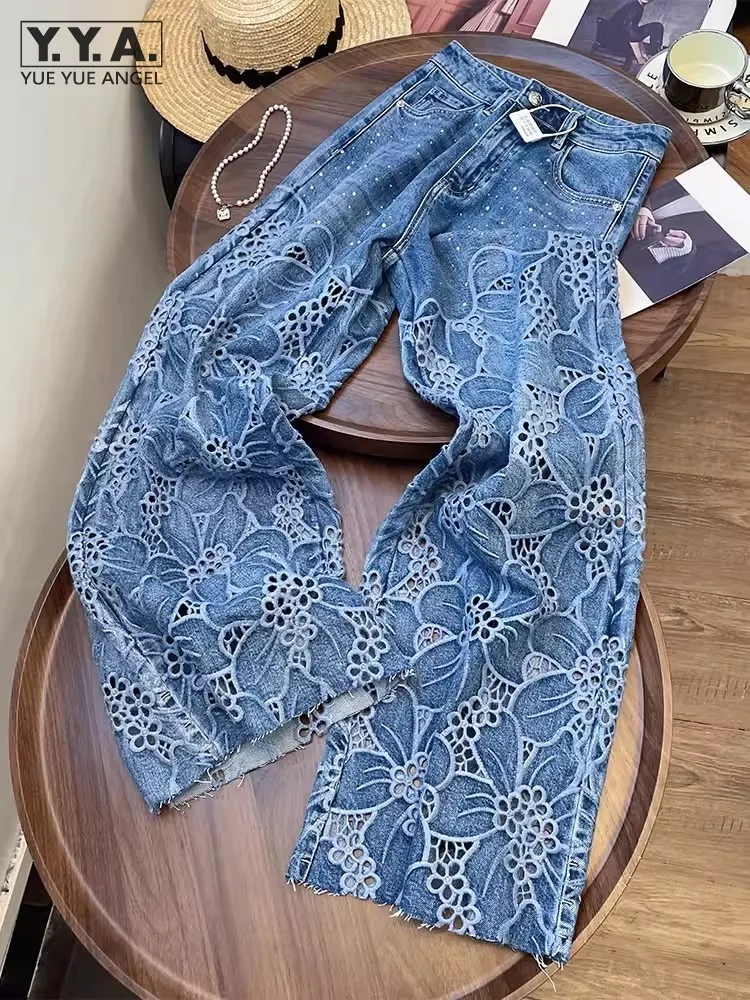 Women's Lace Embroidered Wide-Leg Jeans