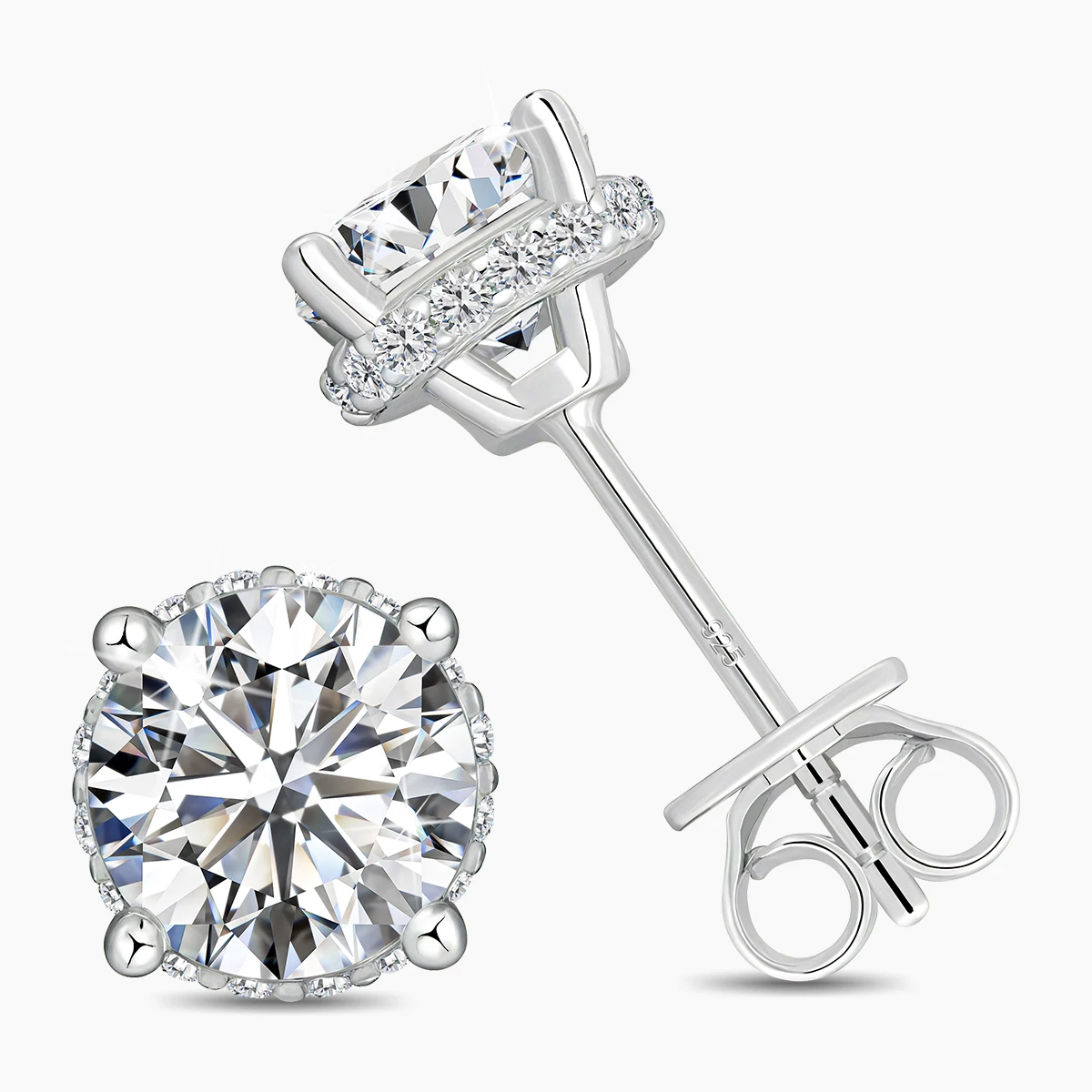 Round Moissanite Stud Earrings in 925 Silver, 18K Gold Plated Certified - Image 8