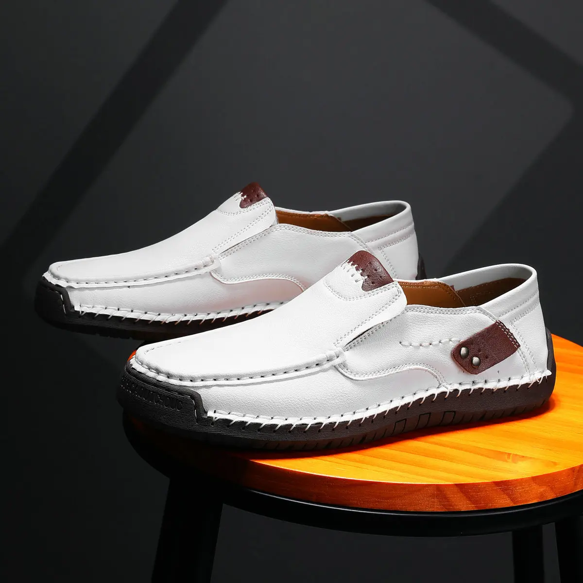 Leather Men's Handmade Slip-On Loafers – PU Lining, Rubber Sole - Image 13