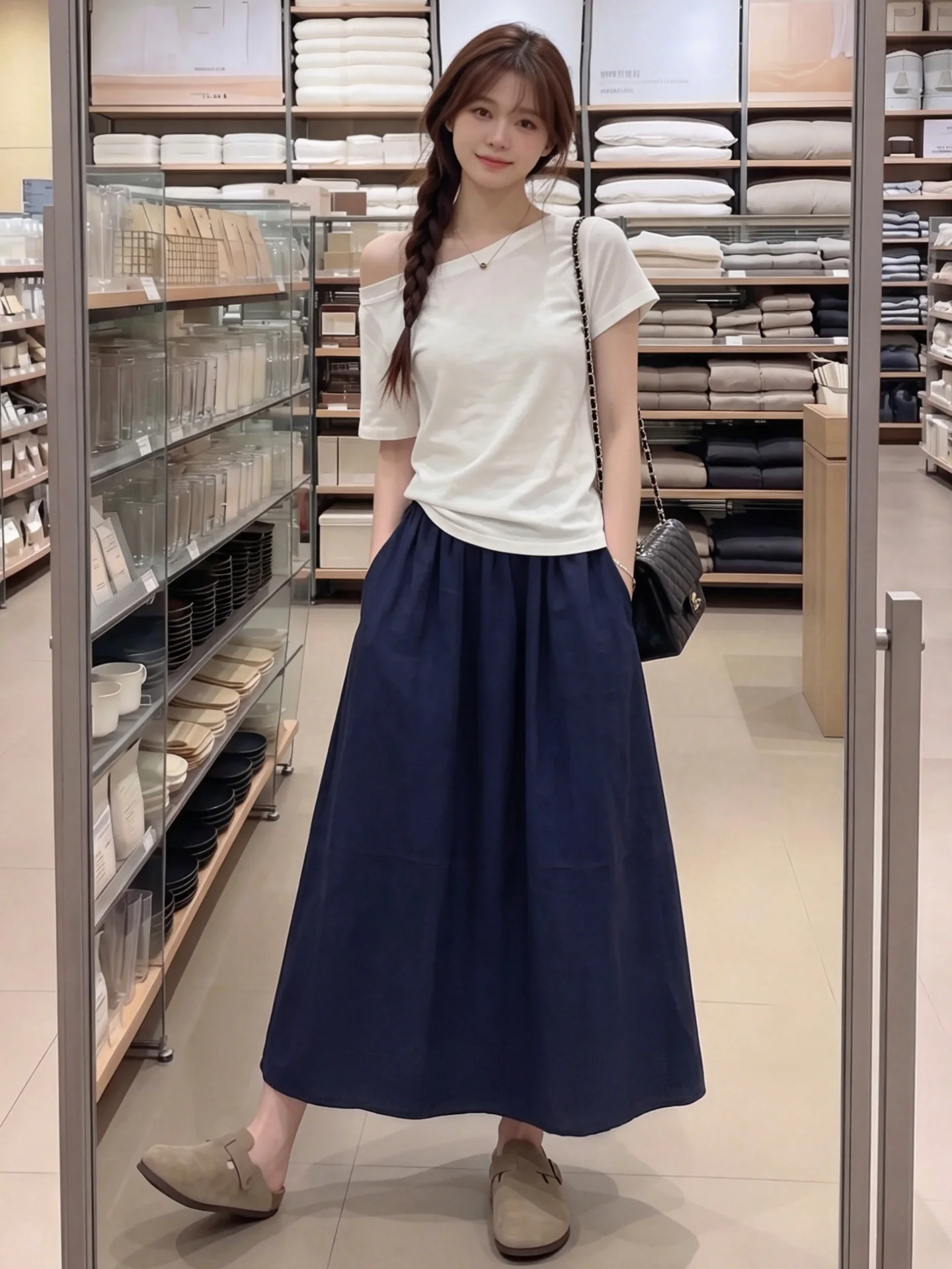 Women's Cotton Linen Pleated Maxi Skirt - view 4