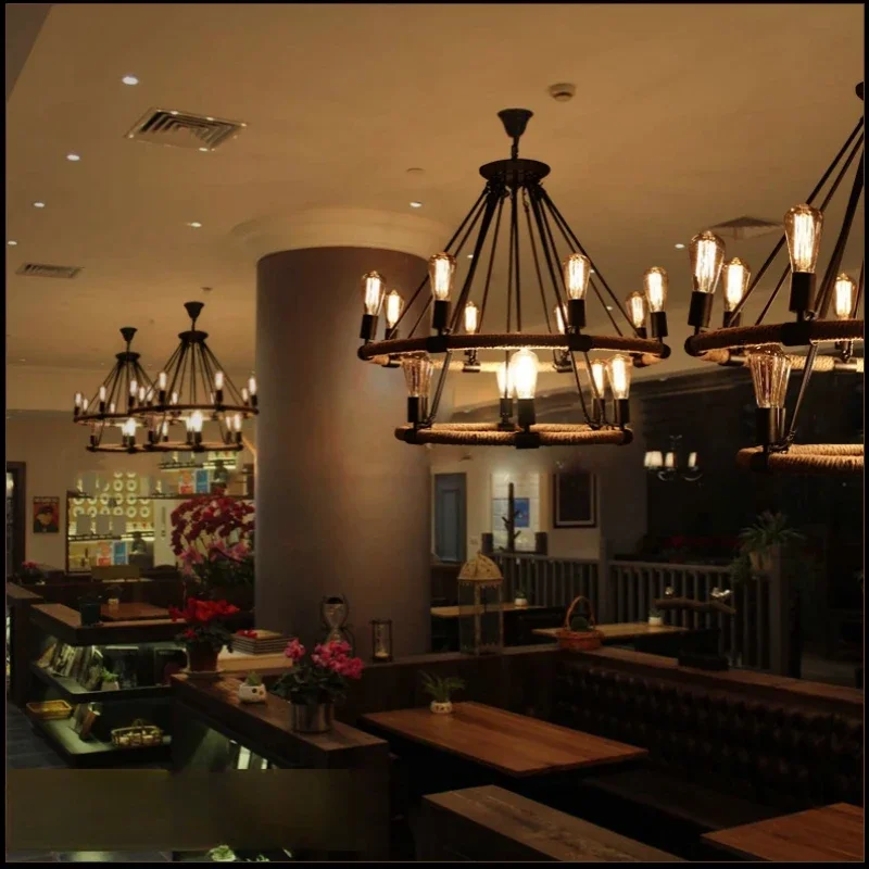 Vintage Rope LED Pendant Lamp – Metal Black/Brown Chandelier - Image 6
