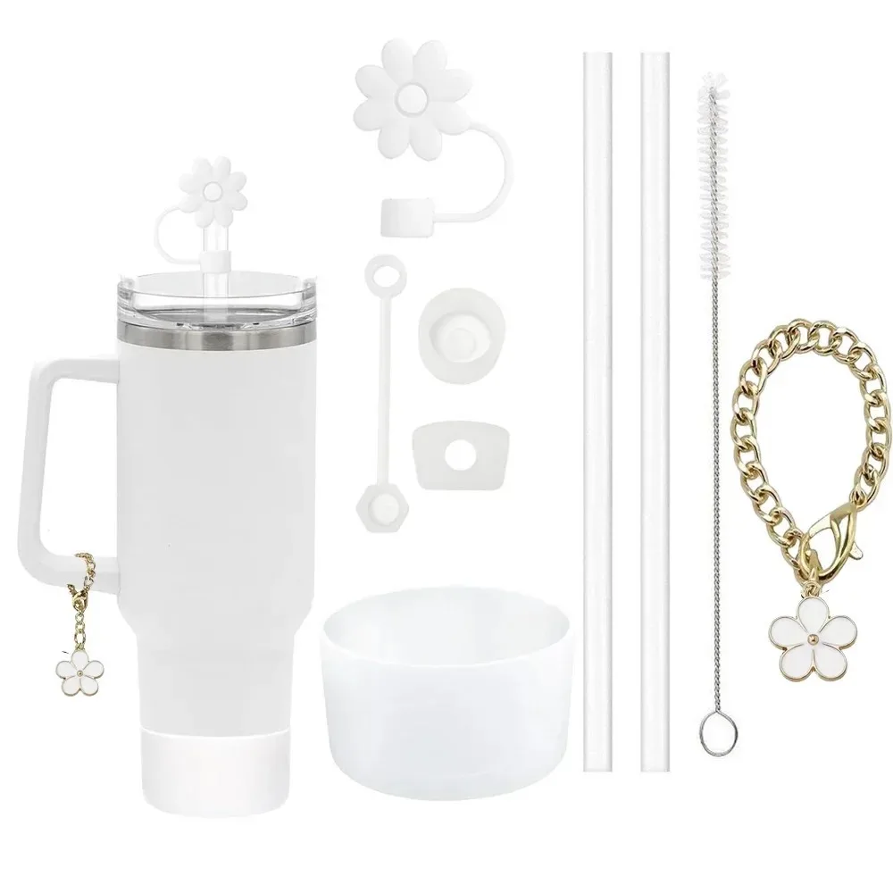 9pcs Accessories Set 3 Spill Proof Stopper Flowers Straw Cover Boot 2 Straw and Brush and 1 Flower Charm Chain for Stanley Cup - Image 7