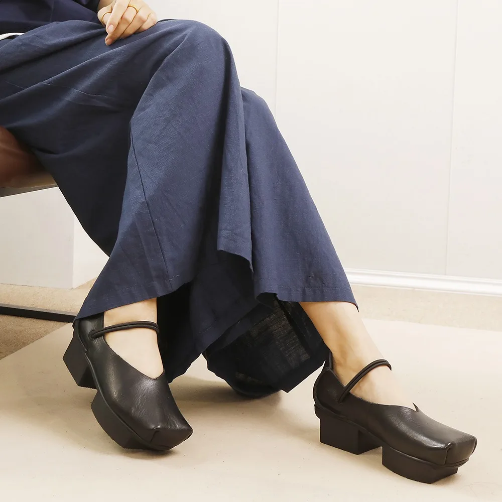 Birkuir Mary Jane Pumps, 4.5 cm Square Heel, Elastic Band, Cow Leather - Image 2