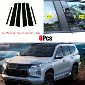 6Pcs Car Window Door Trim Cover Stickers For Mitsubishi Pajero Sport Montero 2015-2022 Pillar Posts Auto Accessories