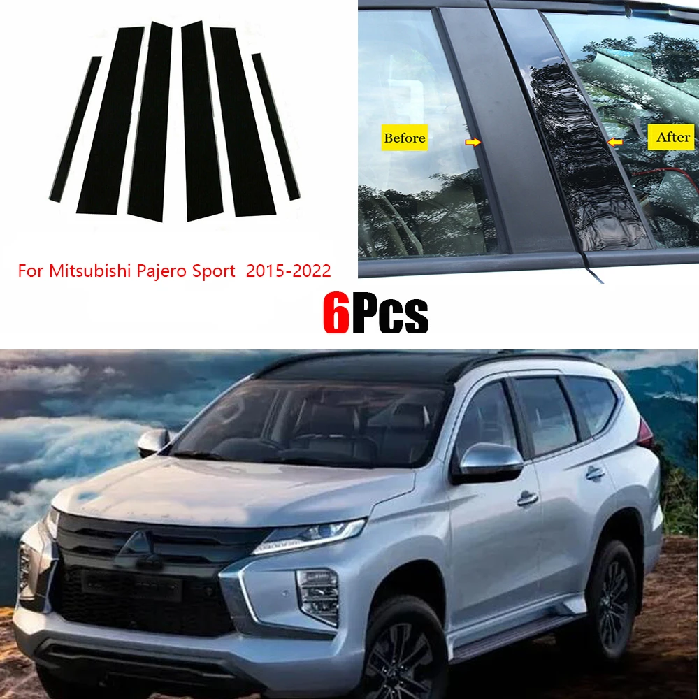 6Pcs Car Window Door Trim Cover Stickers For Mitsubishi Pajero Sport Montero 2015-2022 Pillar Posts Auto Accessories