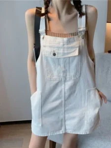Slimming Short Denim Skirt with Straps Women's Summer Thin Model Frock for plus Size Ladies Slimming Effect College Style