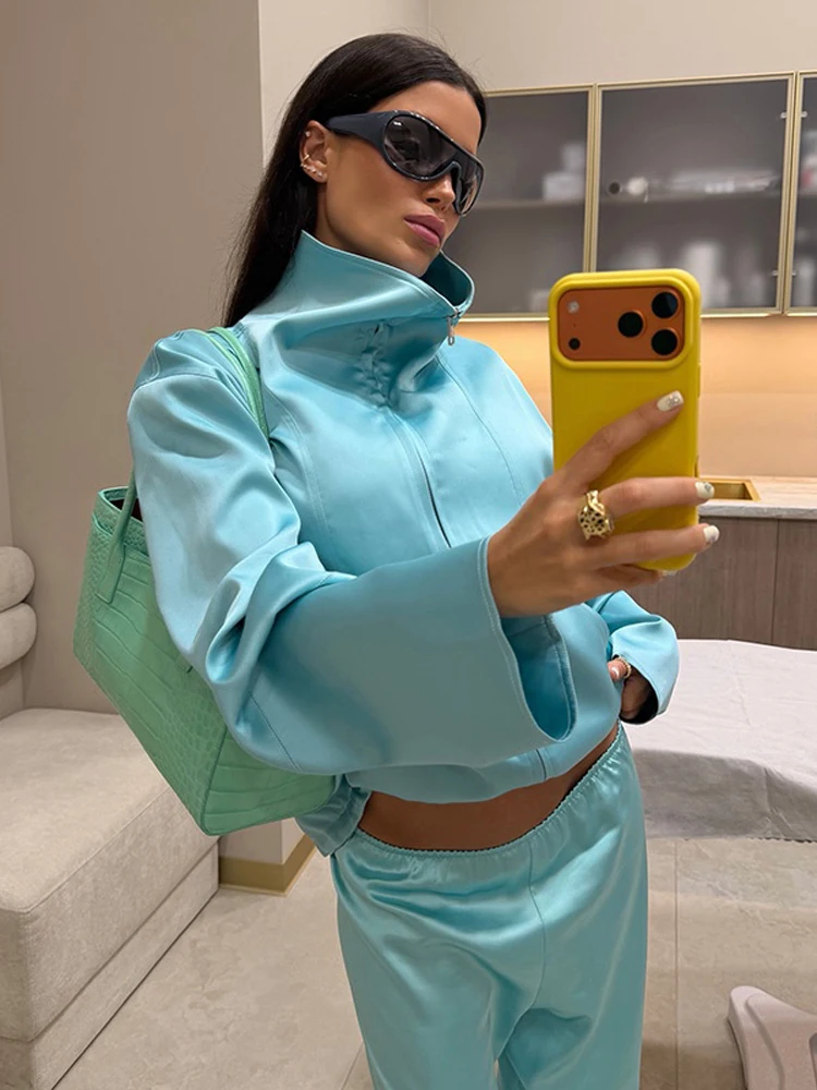 Women's Satin Balloon Sleeve Cropped Jacket - view 8