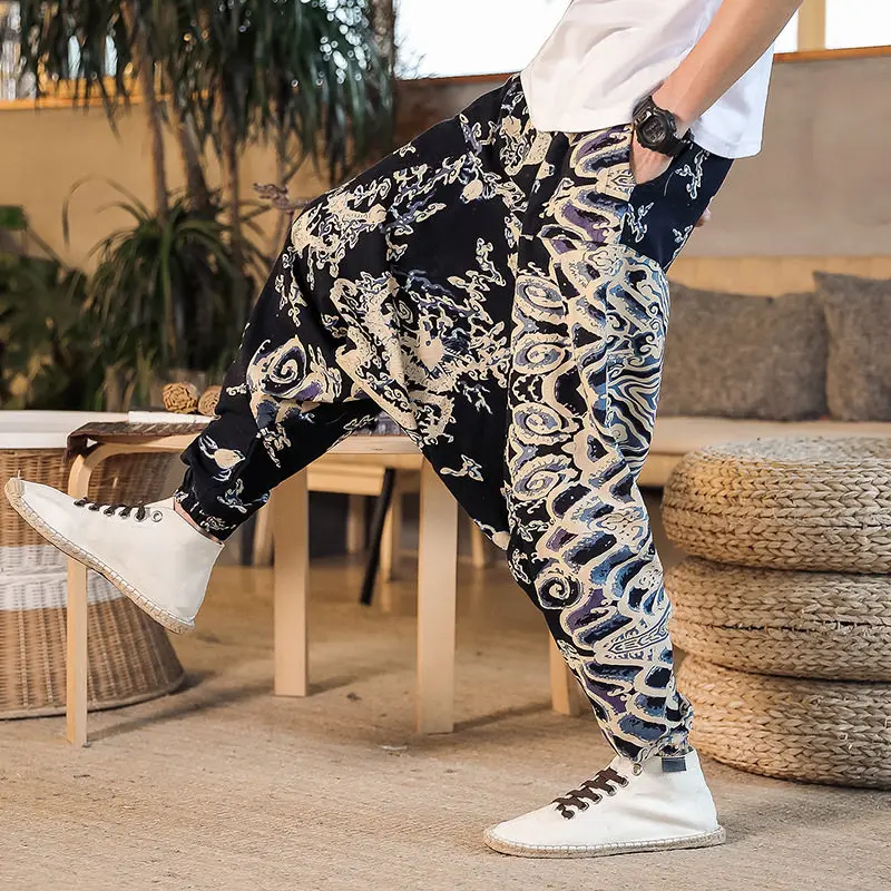 Pants Print Men New Retro Drop Crotch Joggers Men's Harem Pants Baggy Loose Nepal Style Men Casual Oversize Drop-crotch Trousers - Image 7