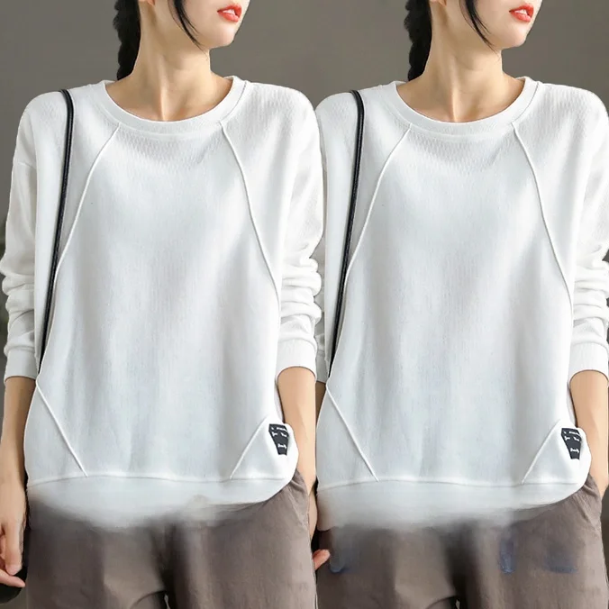 Loose Fit Pure Cotton Long Sleeve Hoodie Women's Casual Style round Neck Printed Top Korean Version Spring Autumn New Arrival - Image 6