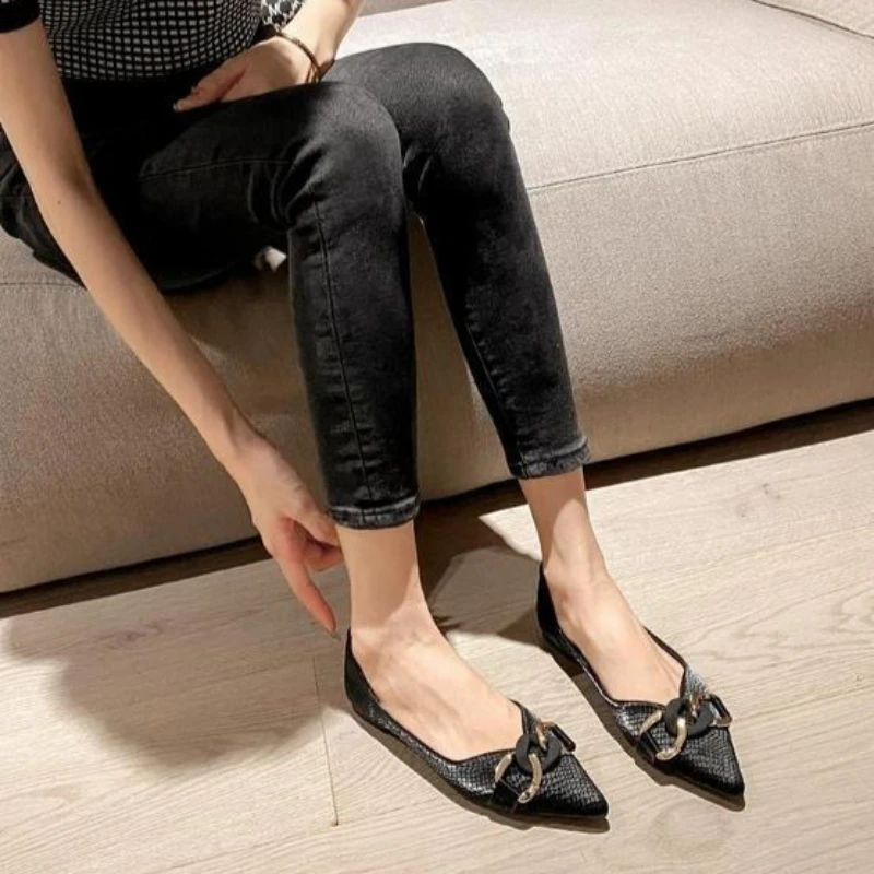 Women's Pointed Toe Slip-On Flats with Metal Detail, Rubber Outsole - Image 6