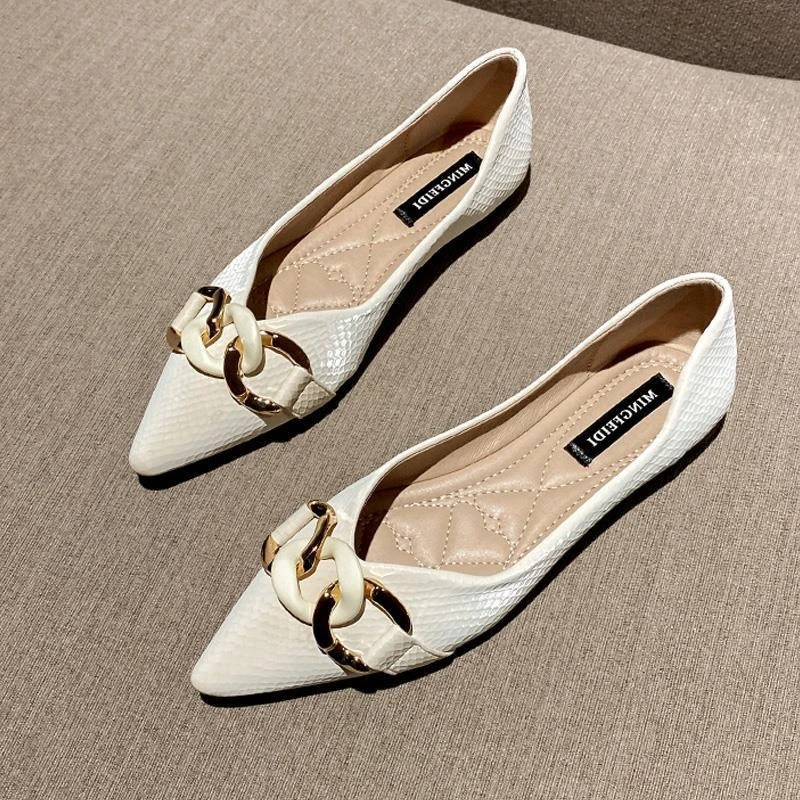 Women's Pointed Toe Slip-On Flats with Metal Detail, Rubber Outsole - Image 5