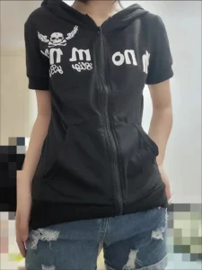 Women's Skull Print Striped Hooded Crop Jacket