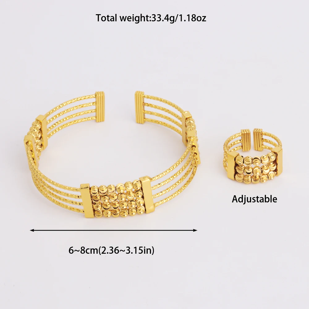 Gold‑Plated Multi‑Layer Bangle & Multi‑Bead Ring Set – Adjustable Bracelet & Ring - Image 4
