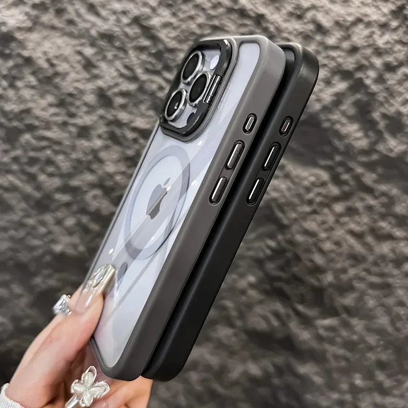 Magnetic Shockproof Transparent iPhone Case with MagSafe Stand - Image 3