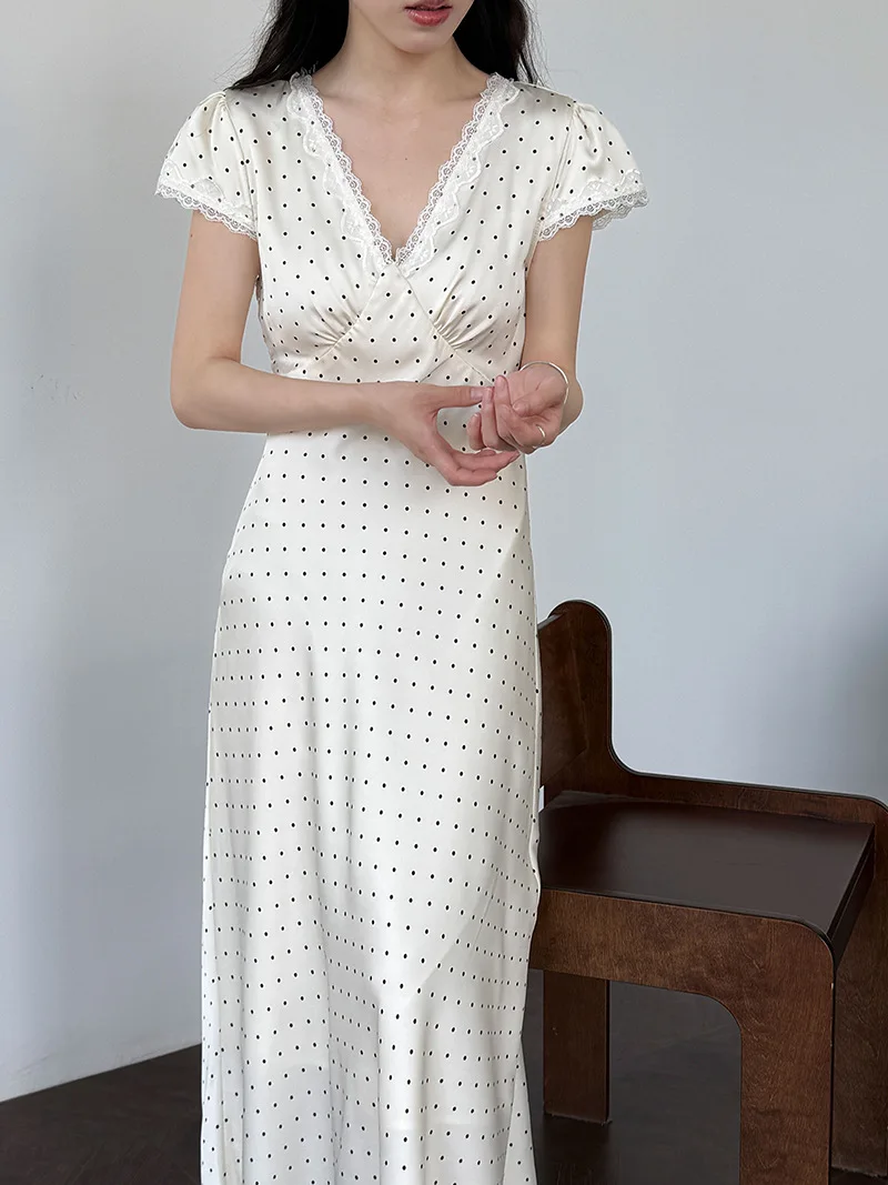 Women's Polka Dot Lace V-Neck Midi Dress - view 7