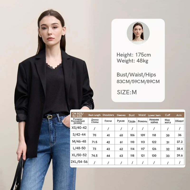 Amii Blazer Women 2026 Autumn New Notched Lapel Padded Shoulder Blazer Embroidery Loose Mid-Length Casual Jacket Women 12641056 - Image 7