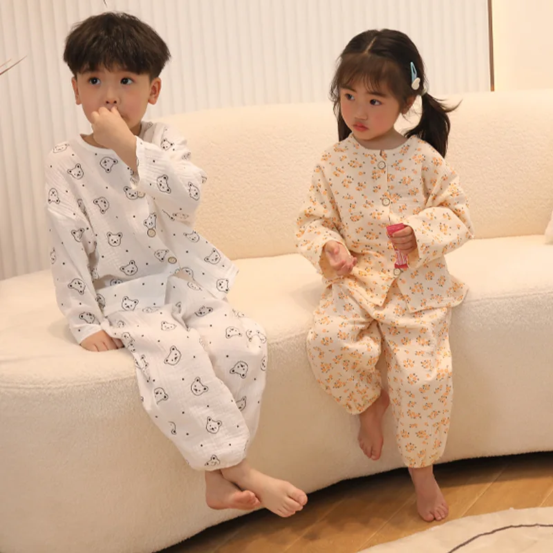 Kids Unisex Cotton Gauze Sleepwear Set – Raglan Full Sleeve Summer - Image 4