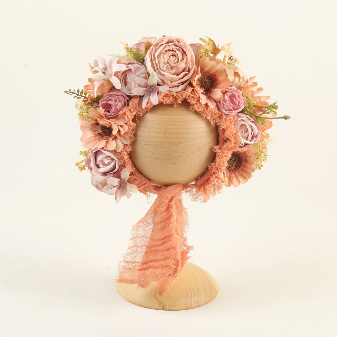Floral Baby Bonnet – Cute Polyester & Wool – Vintage Newborn Hat - Image 2