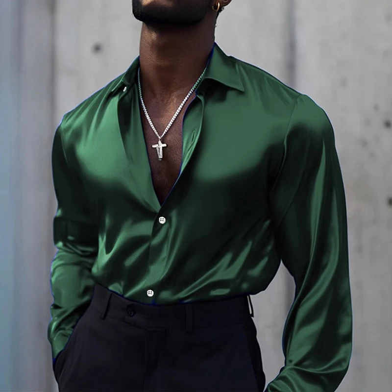Long Sleeve Soft Silk-Feel Shirt for Men - Image 5