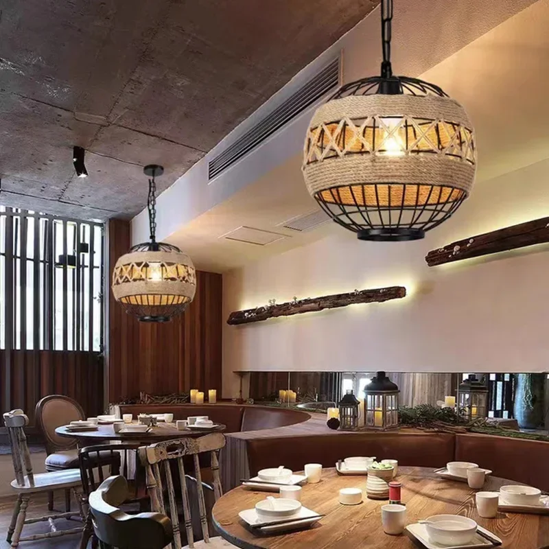 Vintage Rope LED Pendant Lamp – Metal Black/Brown Chandelier - Image 4