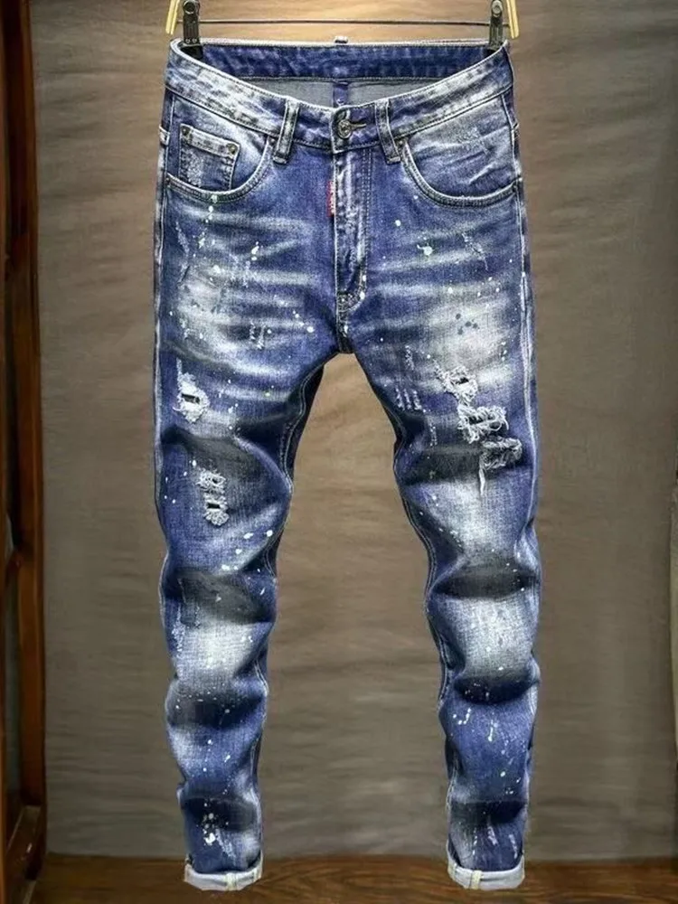 Men's Straight Leg Ripped Denim Jeans - Image 2