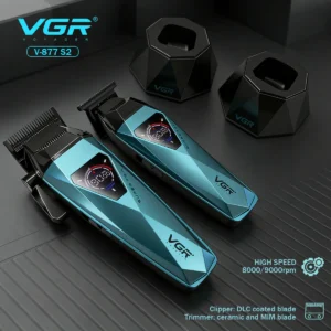 VGR V-877 S2 Cordless Hair Clippers – 9000 RPM Motor, DLC Coated Blades