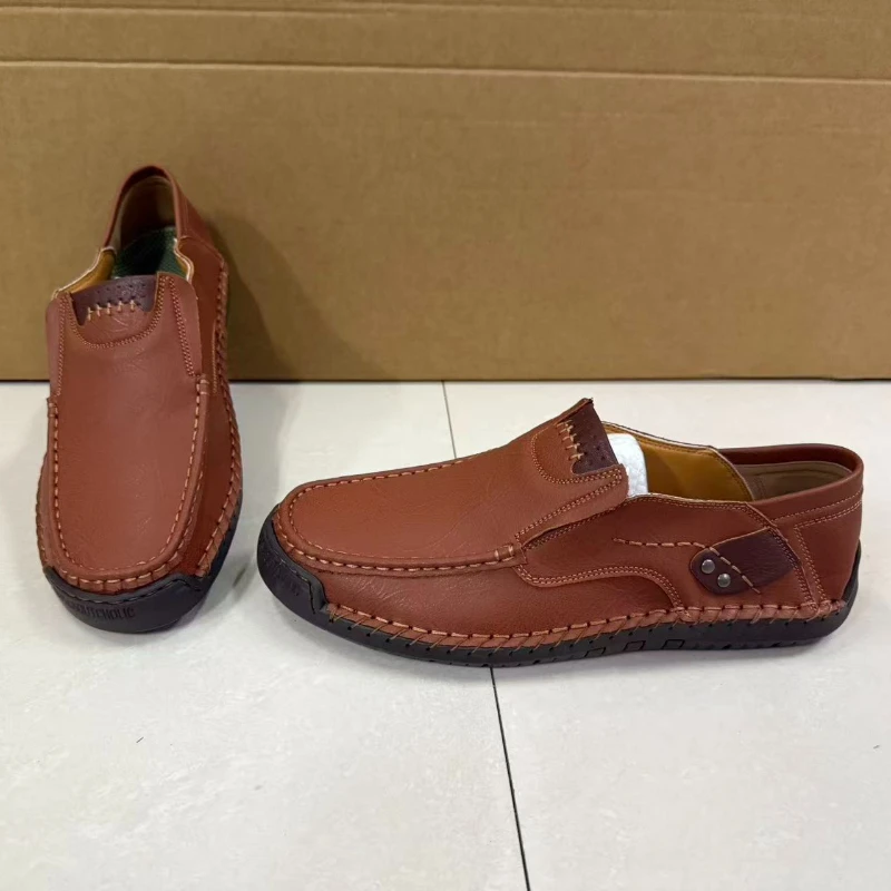Leather Men's Handmade Slip-On Loafers – PU Lining, Rubber Sole - Image 14
