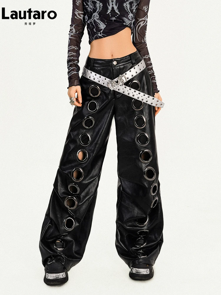 Women's Distressed Faux Leather Wide-Leg Pants - view 2