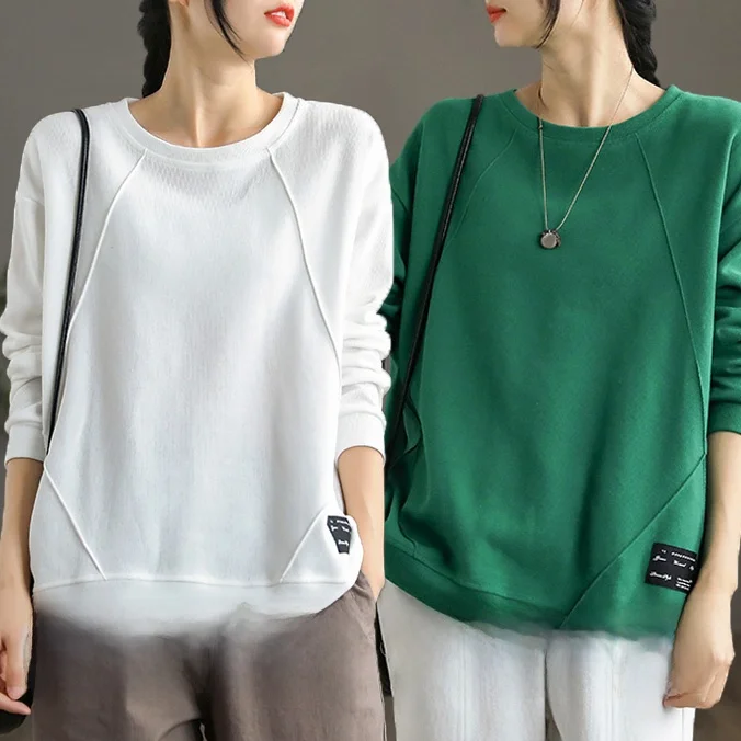 Loose Fit Pure Cotton Long Sleeve Hoodie Women's Casual Style round Neck Printed Top Korean Version Spring Autumn New Arrival - Image 18