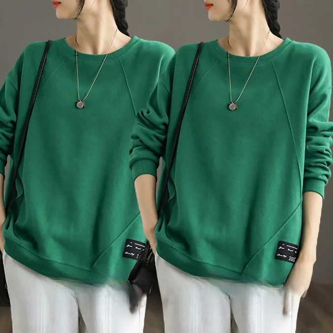 Loose Fit Pure Cotton Long Sleeve Hoodie Women's Casual Style round Neck Printed Top Korean Version Spring Autumn New Arrival - Image 9